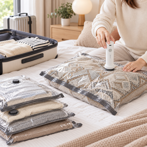 ✈️ Travel Vacuum Bags | Durable Plastic | Suitcase Packing | Travelers | Space-Saving Set
