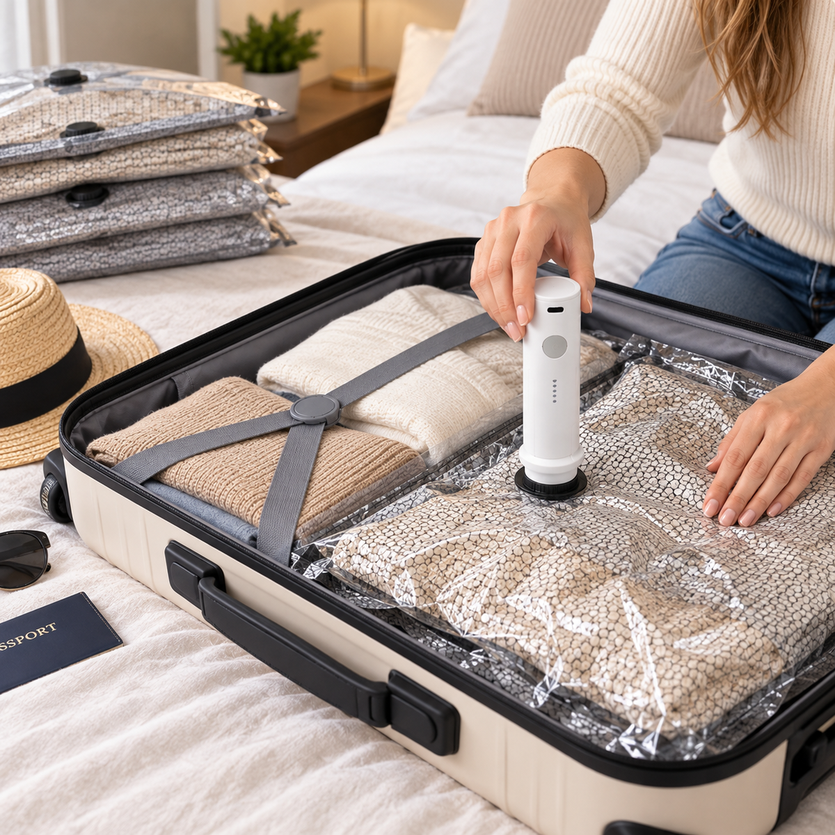 ✈️ Travel Vacuum Bags | Durable Plastic | Suitcase Packing | Travelers | Space-Saving Set