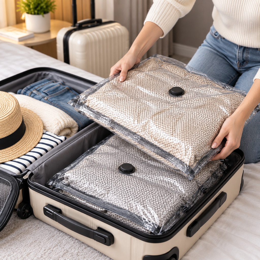 ✈️ Travel Vacuum Bags | Durable Plastic | Suitcase Packing | Travelers | Space-Saving Set
