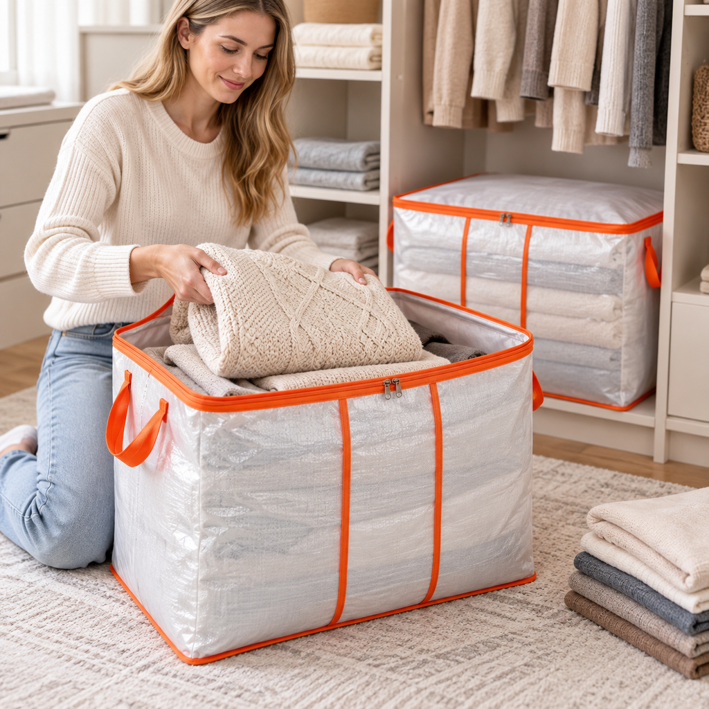 🍊 Bedding Storage Bags | Breathable Fabric | Closet Storage | Home Organizers | Clear Design