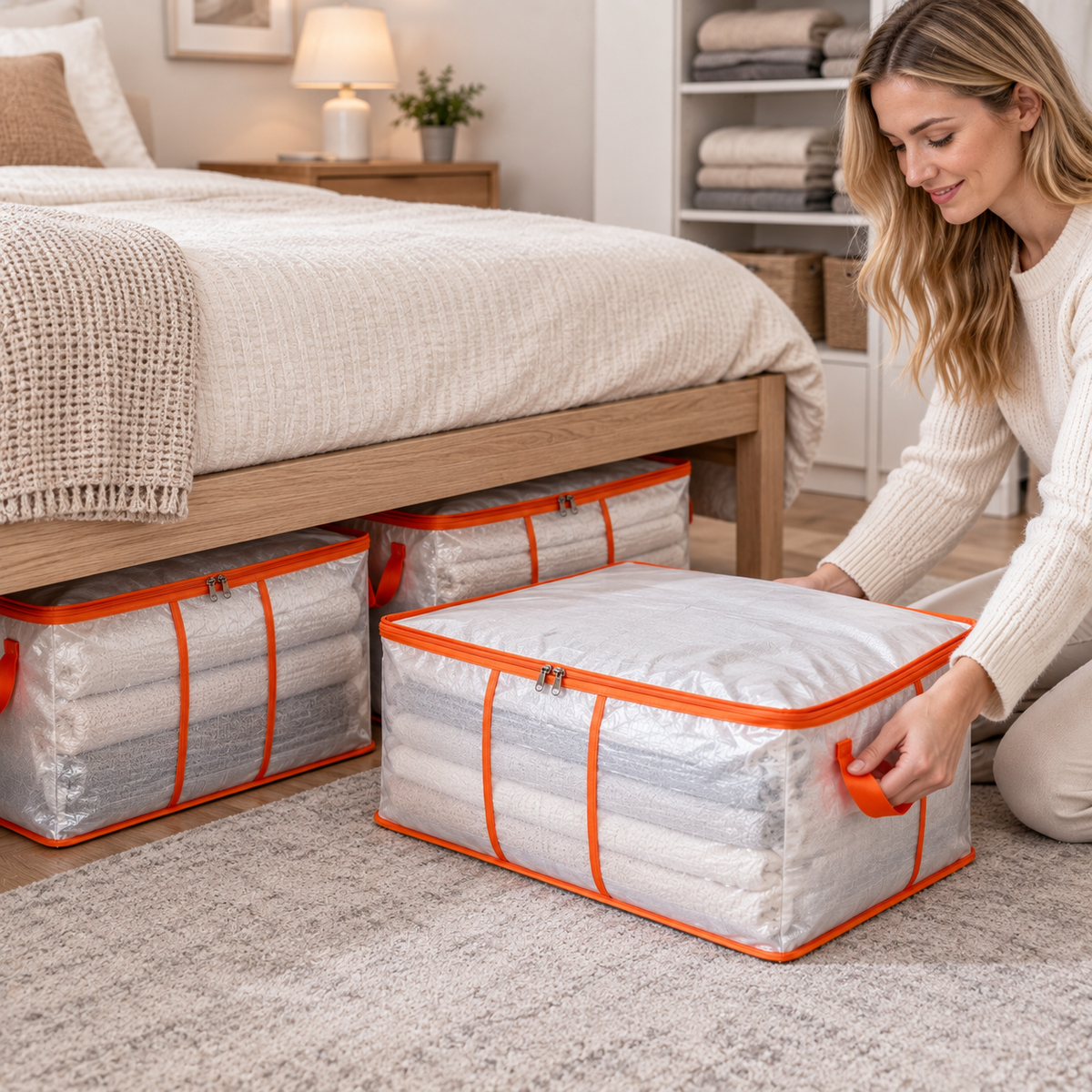 🍊 Bedding Storage Bags | Breathable Fabric | Closet Storage | Home Organizers | Clear Design