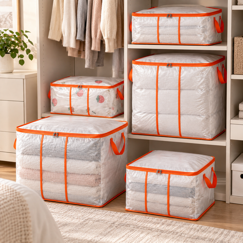 🍊 Bedding Storage Bags | Breathable Fabric | Closet Storage | Home Organizers | Clear Design