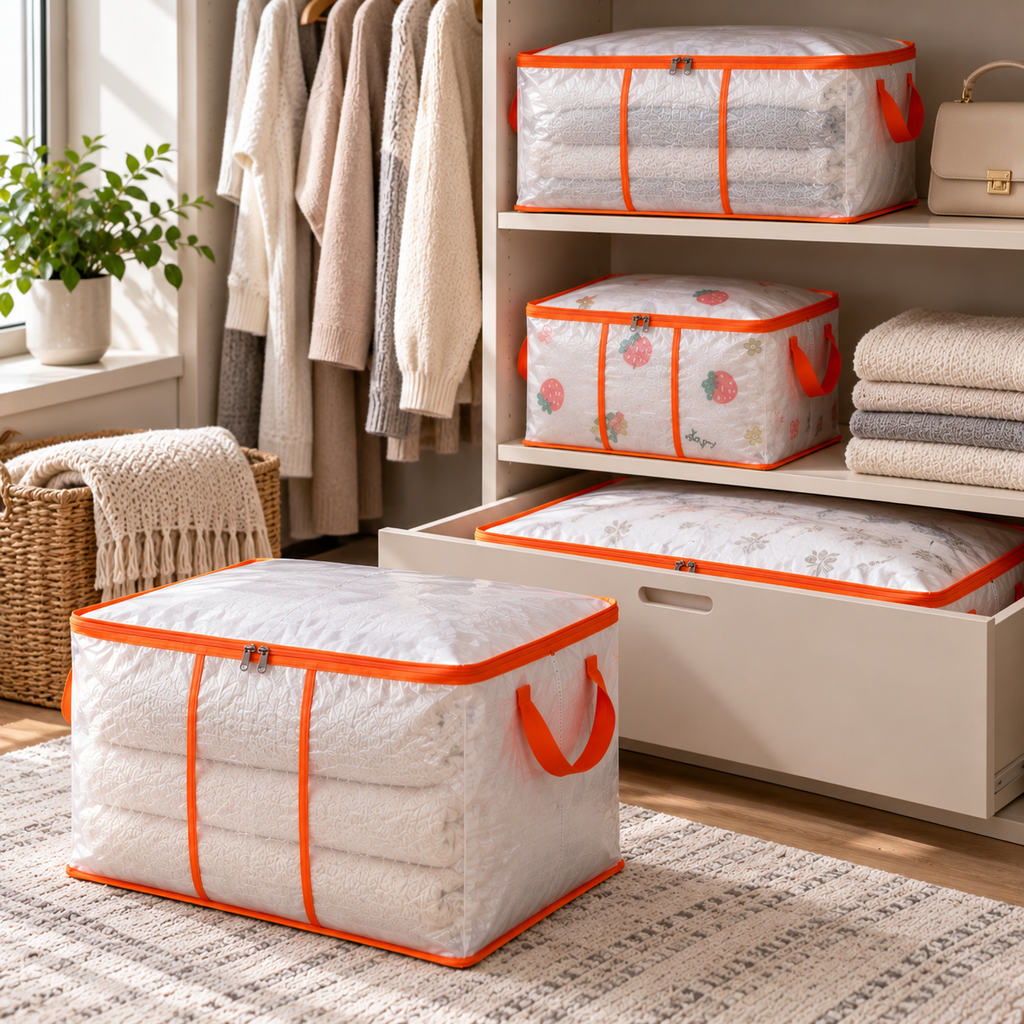 🍊 Bedding Storage Bags | Breathable Fabric | Closet Storage | Home Organizers | Clear Design