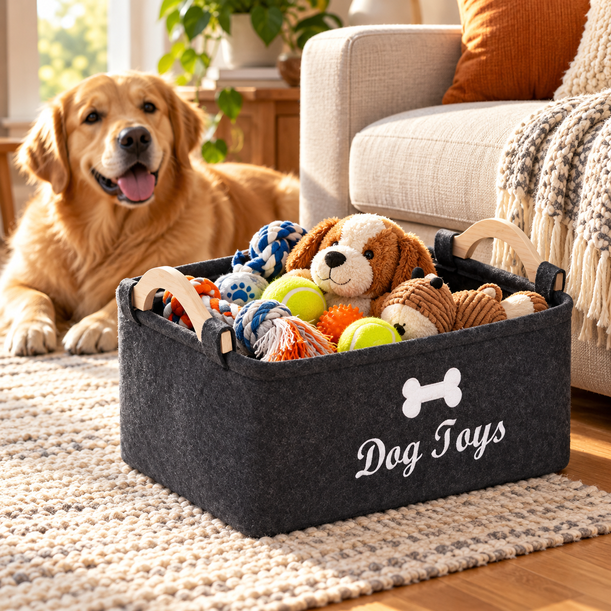 🐾 Pet Essential | Felt Storage Basket | Cozy Home Organization | Dog Toy Organizer