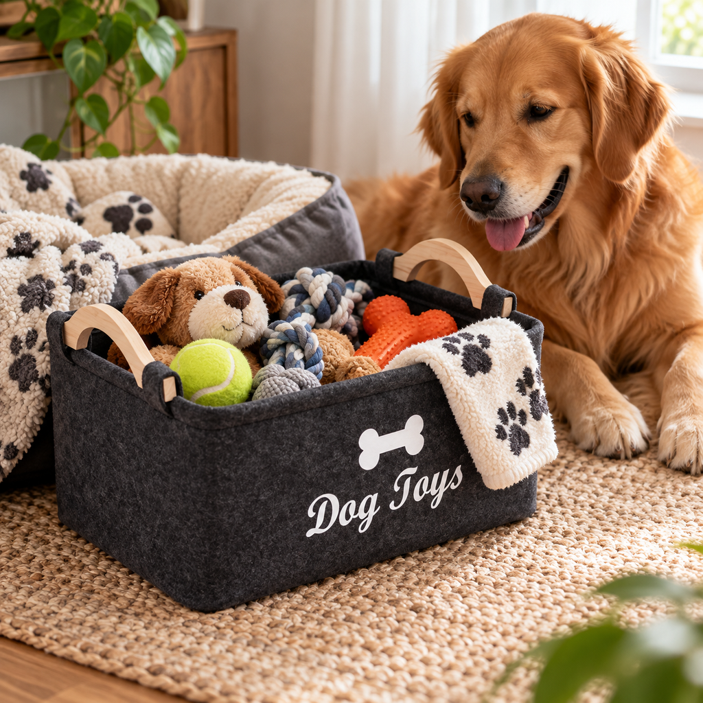 🐾 Pet Essential | Felt Storage Basket | Cozy Home Organization | Dog Toy Organizer