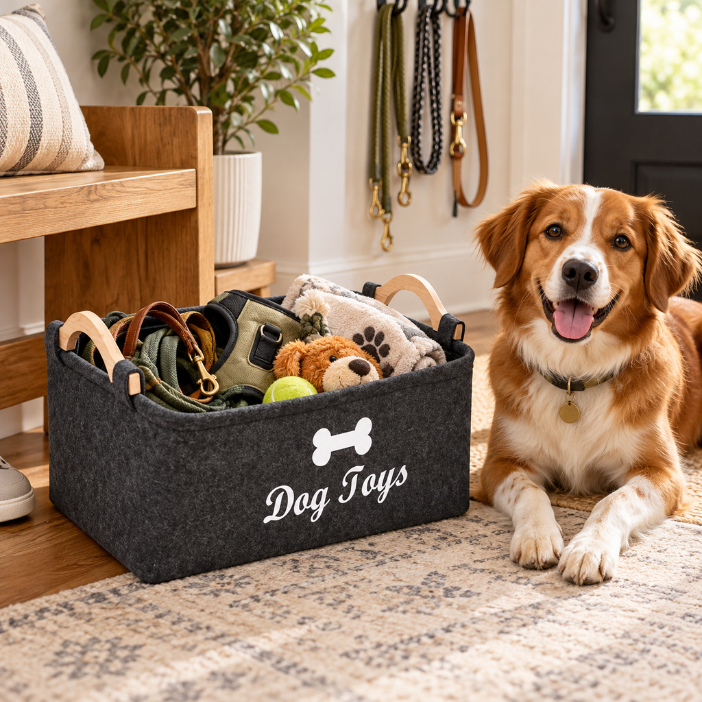 🐾 Pet Essential | Felt Storage Basket | Cozy Home Organization | Dog Toy Organizer